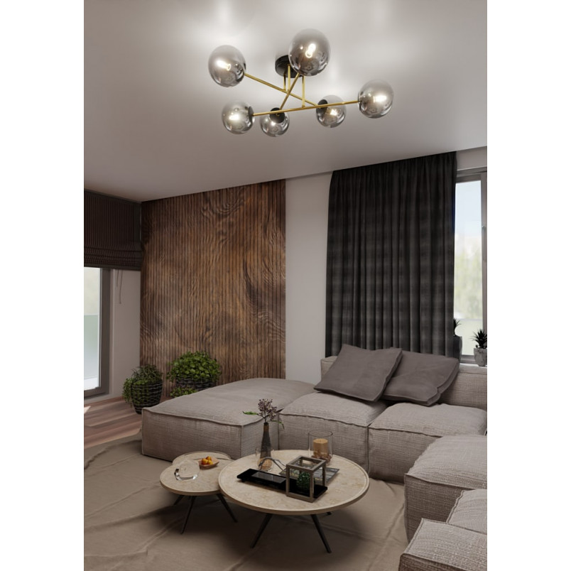 Lampa sufitowa 6 szklanych kul glamour Magnum 75cm grafit / złoty / czarny Emibig