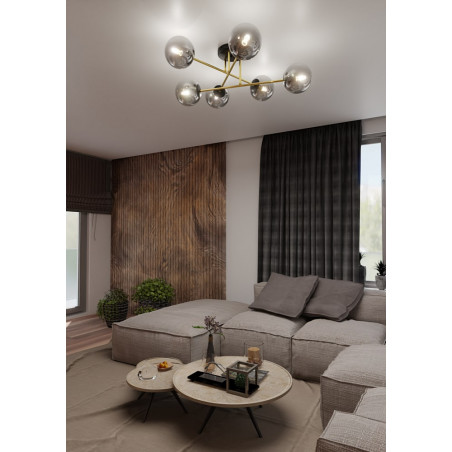 Lampa sufitowa 6 szklanych kul glamour Magnum 75cm grafit / złoty / czarny Emibig