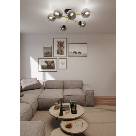 Lampa sufitowa 6 szklanych kul glamour Magnum 75cm grafit / złoty / czarny Emibig