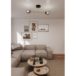 Lampa sufitowa 2 szklane kule glamour Magnum 55cm grafit / złoty / czarny Emibig