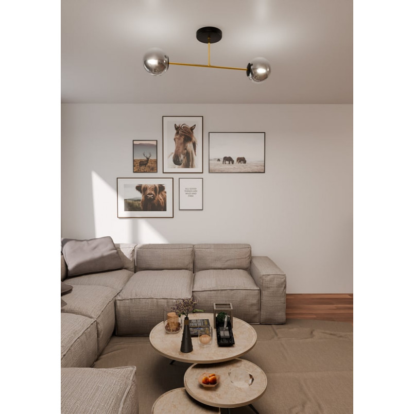 Lampa sufitowa 2 szklane kule glamour Magnum 55cm grafit / złoty / czarny Emibig