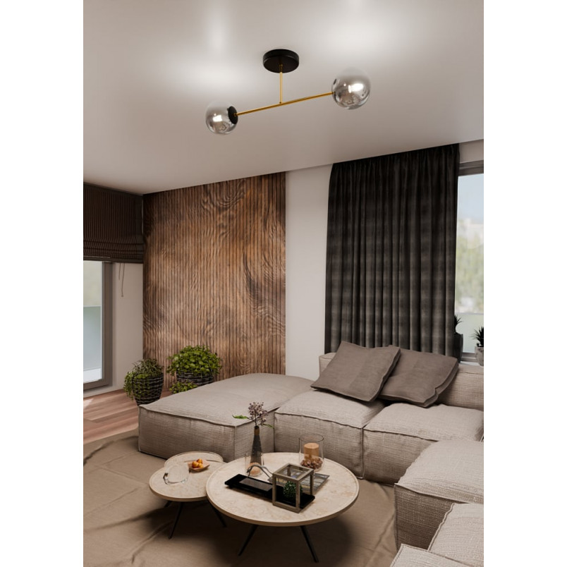 Lampa sufitowa 2 szklane kule glamour Magnum 55cm grafit / złoty / czarny Emibig