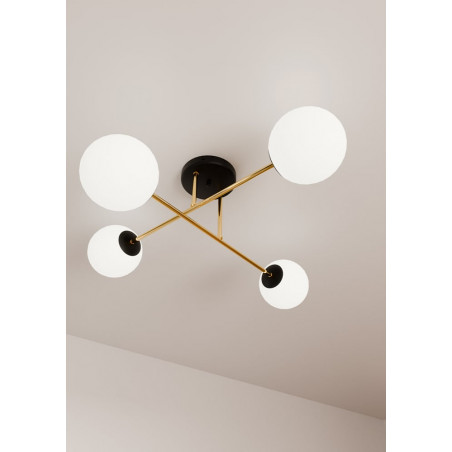 Lampa sufitowa 4 szklane kule glamour Magnum 55cm biały / złoty / czarny Emibig