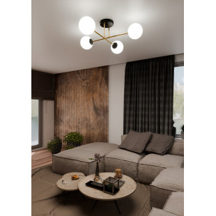 Lampa sufitowa 4 szklane kule glamour Magnum 55cm biały / złoty / czarny Emibig