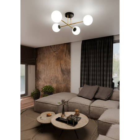 Lampa sufitowa 4 szklane kule glamour Magnum 55cm biały / złoty / czarny Emibig