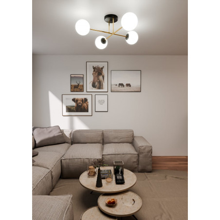 Lampa sufitowa 4 szklane kule glamour Magnum 55cm biały / złoty / czarny Emibig
