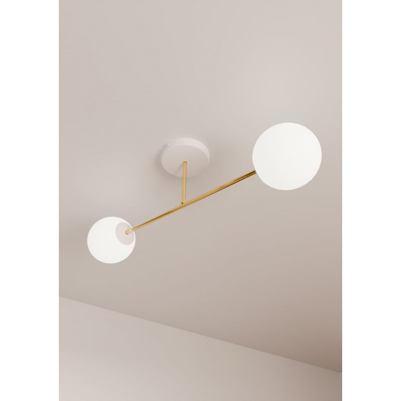 Lampa sufitowa 2 szklane kule glamour Magnum 55cm biały / złoty Emibig