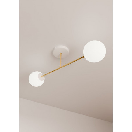 Lampa sufitowa 2 szklane kule glamour Magnum 55cm biały / złoty Emibig