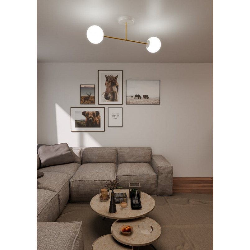 Lampa sufitowa 2 szklane kule glamour Magnum 55cm biały / złoty Emibig