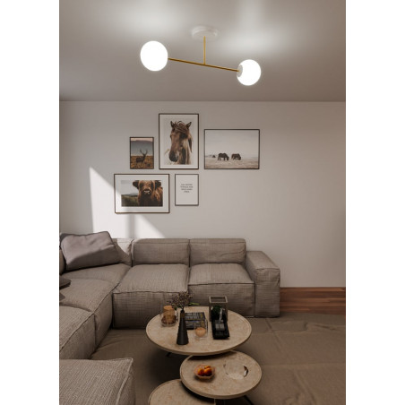 Lampa sufitowa 2 szklane kule glamour Magnum 55cm biały / złoty Emibig