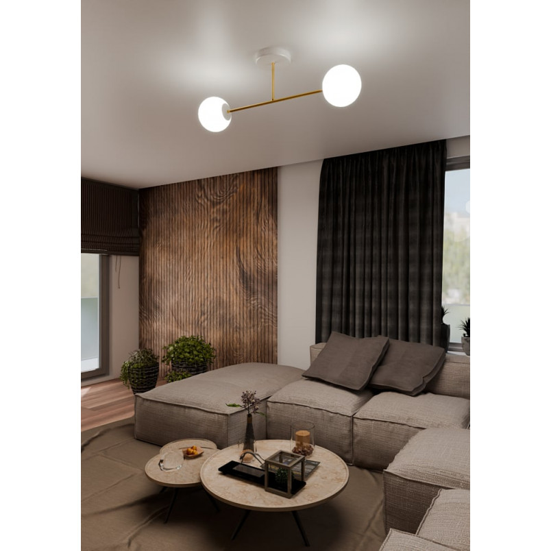 Lampa sufitowa 2 szklane kule glamour Magnum 55cm biały / złoty Emibig