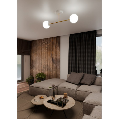 Lampa sufitowa 2 szklane kule glamour Magnum 55cm biały / złoty Emibig