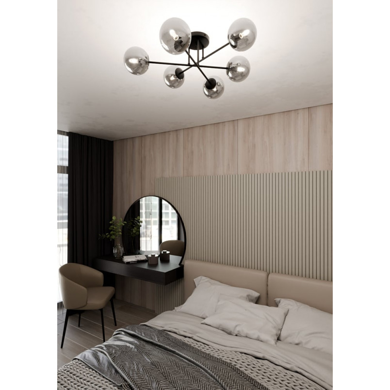 Lampa sufitowa 6 szklanych kul Roma 75cm biało-grafitowa Emibig