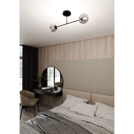 Lampa sufitowa 2 szklane kule Roma 75cm biało-grafitowa Emibig