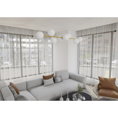 Lampa wisząca podłużna szklane kule Gravity VIII 140cm biały / złoty Emibig