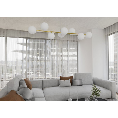 Lampa wisząca podłużna szklane kule Gravity VIII 140cm biały / złoty Emibig