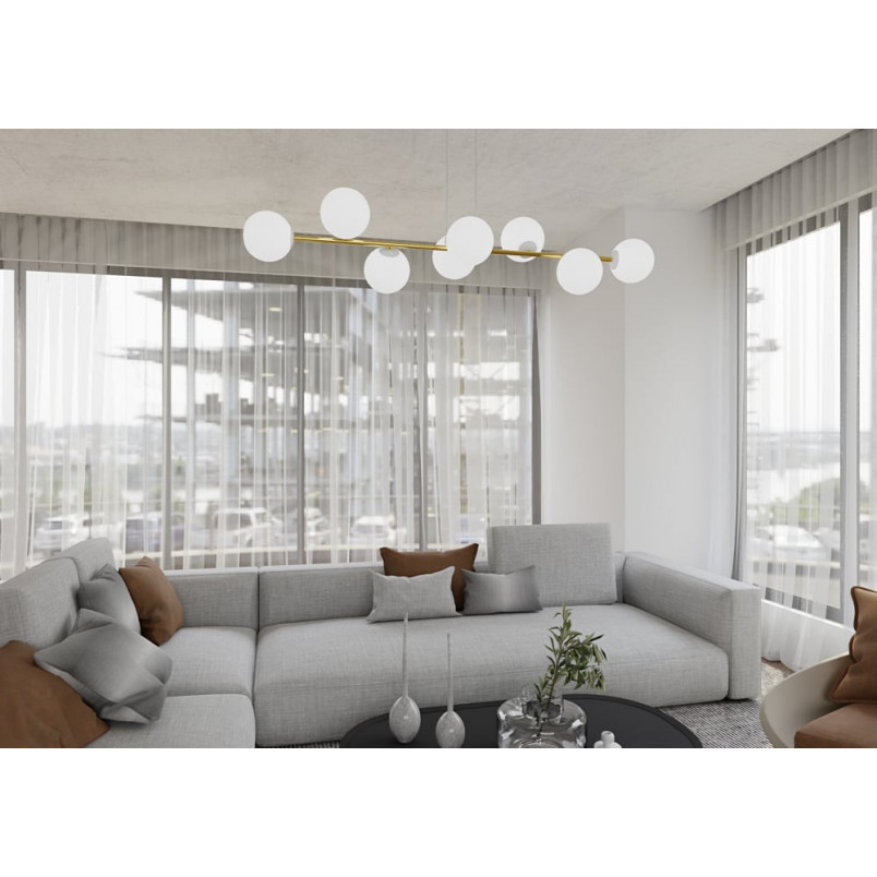 Lampa wisząca podłużna szklane kule Gravity VIII 140cm biały / złoty Emibig