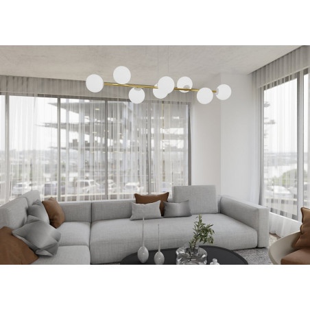 Lampa wisząca podłużna szklane kule Gravity VIII 140cm biały / złoty Emibig
