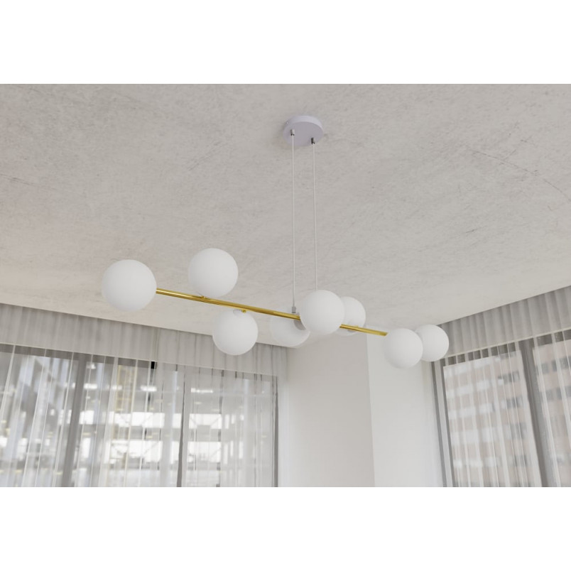 Lampa wisząca podłużna szklane kule Gravity VIII 140cm biały / złoty Emibig