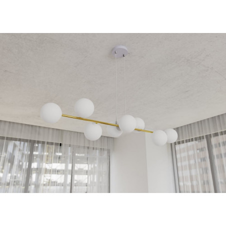 Lampa wisząca podłużna szklane kule Gravity VIII 140cm biały / złoty Emibig
