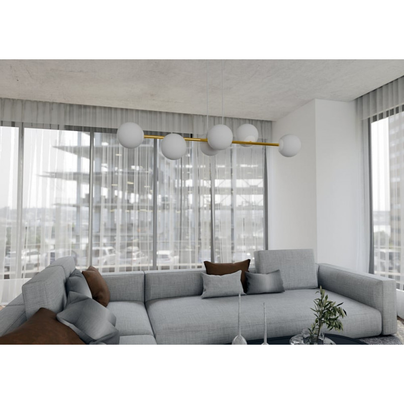 Lampa wisząca podłużna szklane kule Gravity IV 110cm biały / złoty Emibig