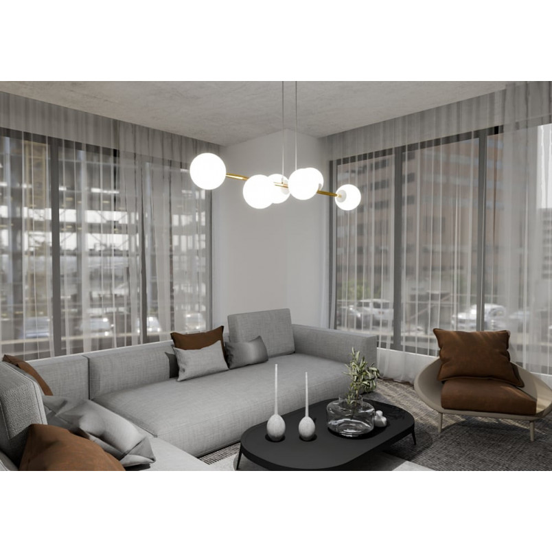 Lampa wisząca podłużna szklane kule Gravity IV 110cm biały / złoty Emibig