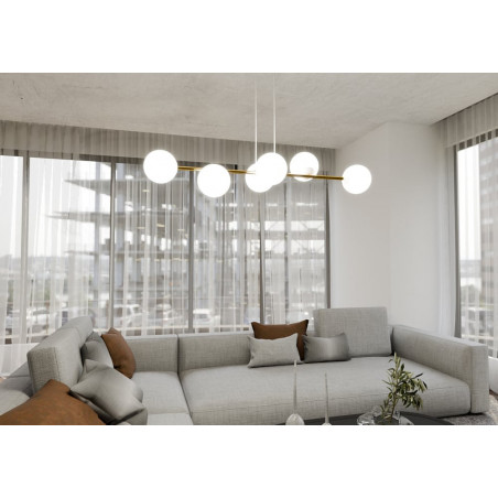 Lampa wisząca podłużna szklane kule Gravity IV 110cm biały / złoty Emibig
