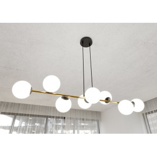 Lampa wisząca podłużna szklane kule Gravity VIII 140cm biały / złoty / czarny Emibig