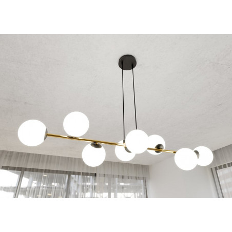 Lampa wisząca podłużna szklane kule Gravity VIII 140cm biały / złoty / czarny Emibig