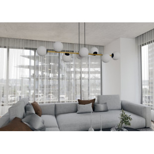 Lampa wisząca podłużna szklane kule Gravity VIII 140cm biały / złoty / czarny Emibig