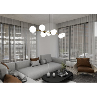 Lampa wisząca podłużna szklane kule Gravity VIII 140cm biały / złoty / czarny Emibig