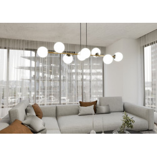 Lampa wisząca podłużna szklane kule Gravity VIII 140cm biały / złoty / czarny Emibig
