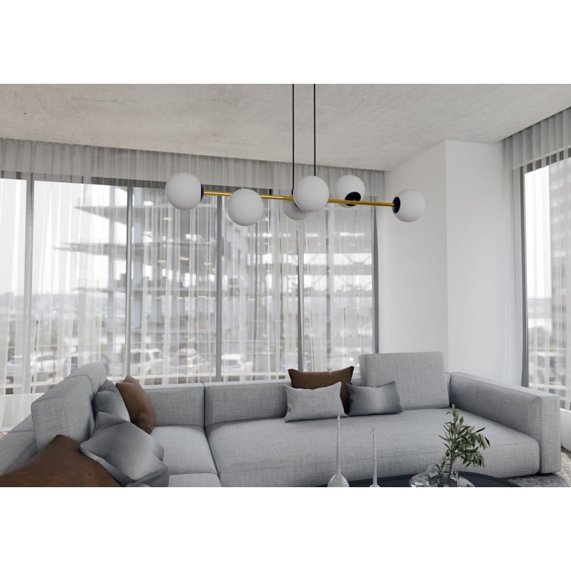 Lampa wisząca podłużna szklane kule Gravity IV 110cm biały / złoty / czarny Emibig
