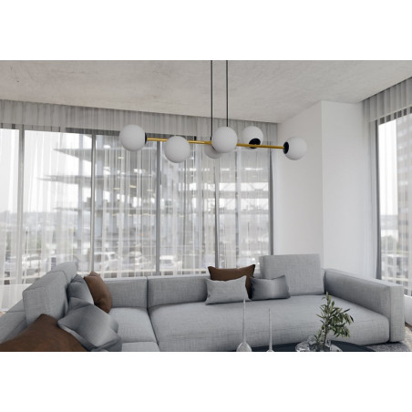 Lampa wisząca podłużna szklane kule Gravity IV 110cm biały / złoty / czarny Emibig