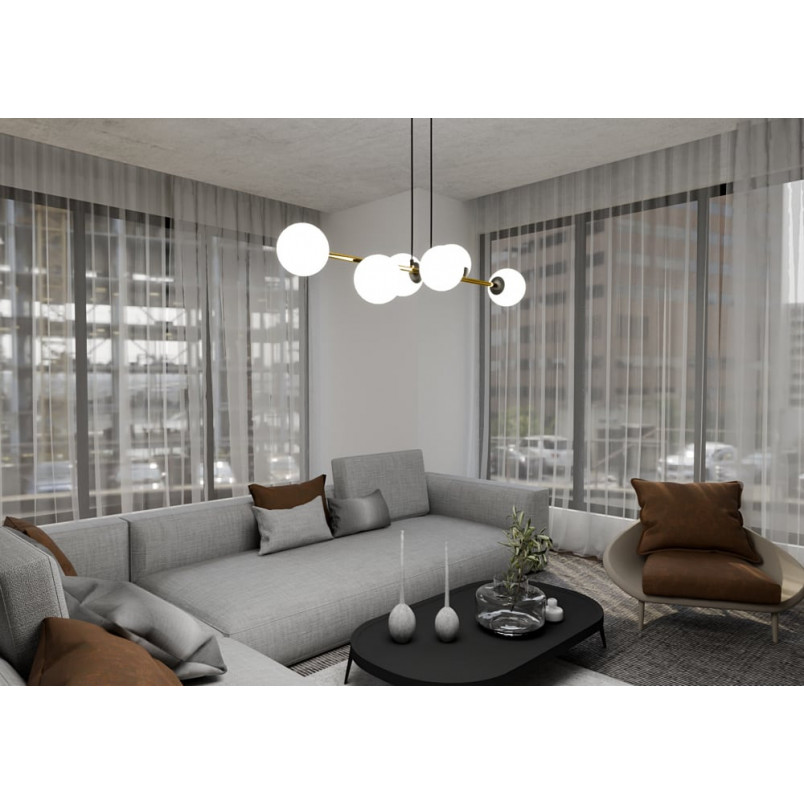 Lampa wisząca podłużna szklane kule Gravity IV 110cm biały / złoty / czarny Emibig