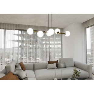 Lampa wisząca podłużna szklane kule Gravity IV 110cm biały / złoty / czarny Emibig