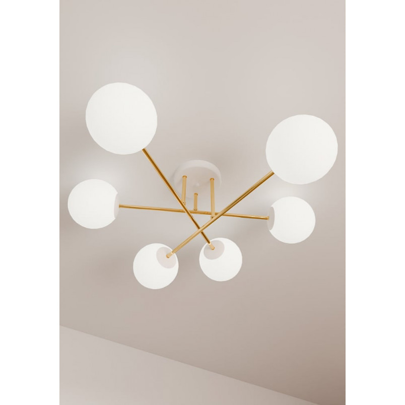 Lampa sufitowa 6 szklanych kul glamour Magnum 75cm biały / złoty Emibig