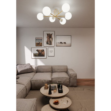 Lampa sufitowa 6 szklanych kul glamour Magnum 75cm biały / złoty Emibig