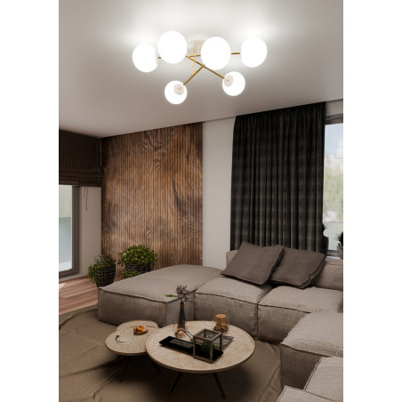Lampa sufitowa 6 szklanych kul glamour Magnum 75cm biały / złoty Emibig