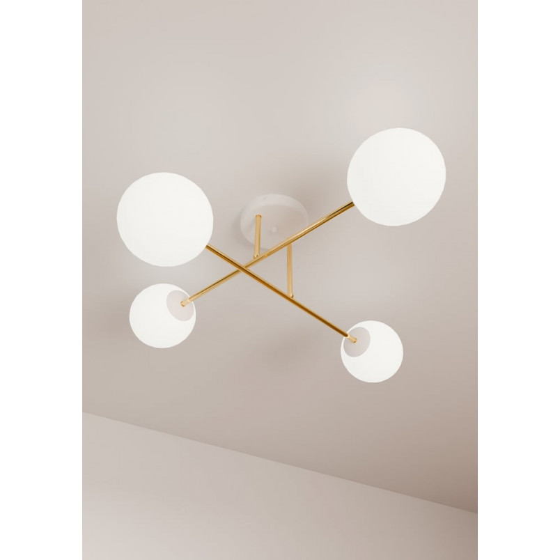Lampa sufitowa Magnum | 4 szklane kule, biały/złoty | Emibig