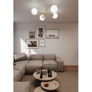 Lampa sufitowa Magnum | 4 szklane kule, biały/złoty | Emibig