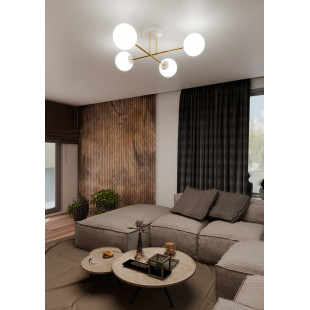 Lampa sufitowa Magnum | 4 szklane kule, biały/złoty | Emibig
