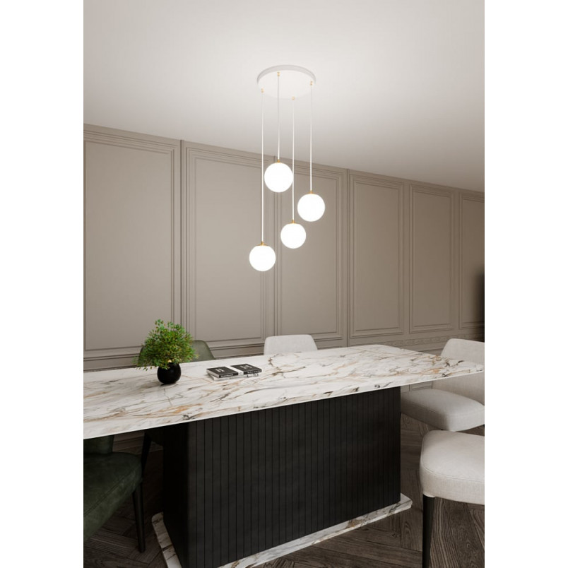 Lampa wisząca 4 szklane kule Royal 40cm biały / złoty Emibig