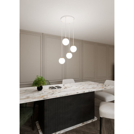 Lampa wisząca 4 szklane kule Royal 40cm biały / złoty Emibig