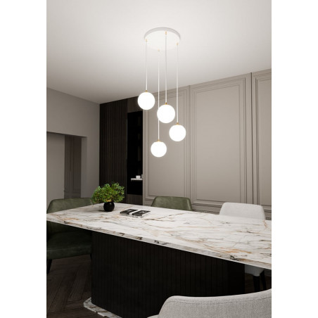 Lampa wisząca 4 szklane kule Royal 40cm biały / złoty Emibig