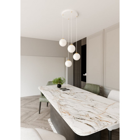 Lampa wisząca 4 szklane kule Royal 40cm biały / złoty Emibig