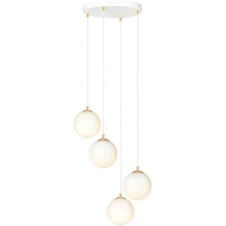 Lampa wisząca 4 szklane kule Royal 40cm biały / złoty Emibig