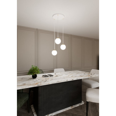 Lampa wisząca 3 szklane kule Royal 40cm biały / złoty Emibig