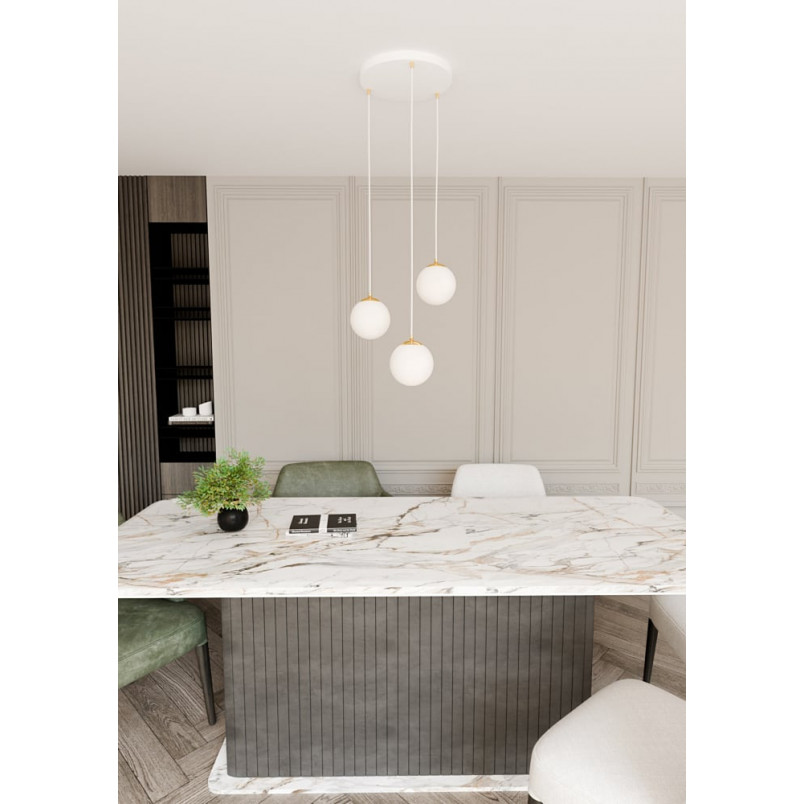 Lampa wisząca 3 szklane kule Royal 40cm biały / złoty Emibig