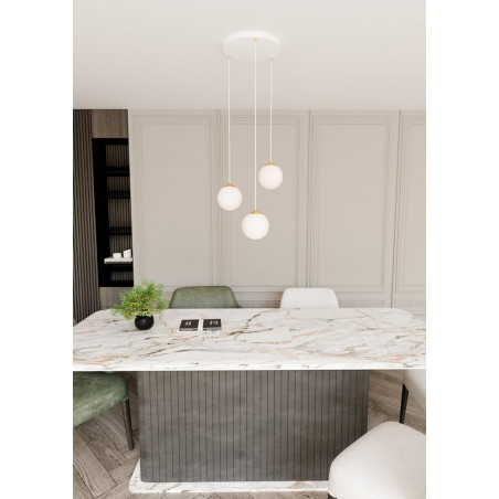 Lampa wisząca 3 szklane kule Royal 40cm biały / złoty Emibig